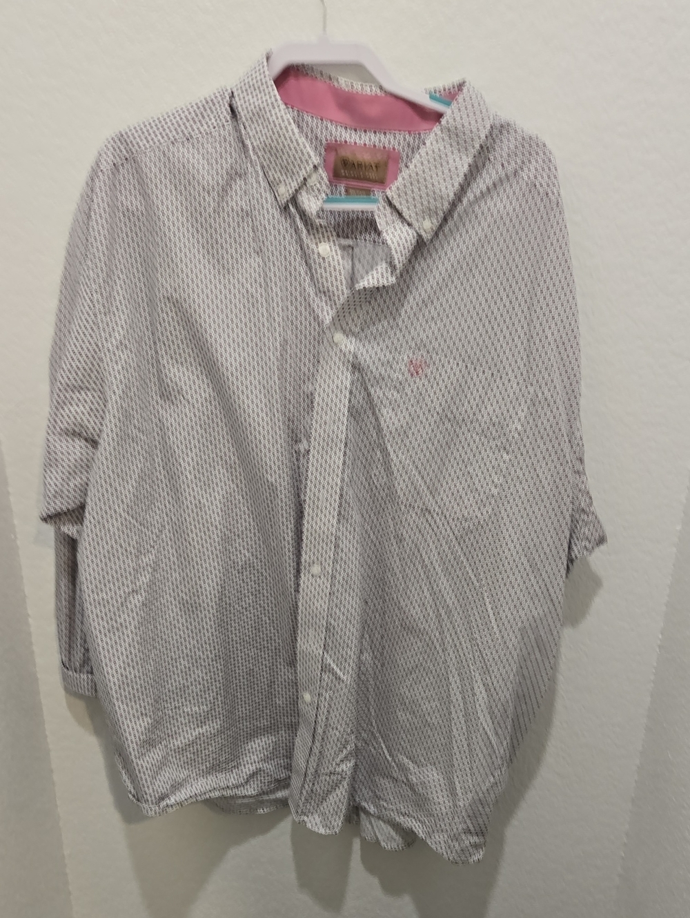 Ariat White Button-Down Shirt with Pink Collar Lining and Micro Geo Print